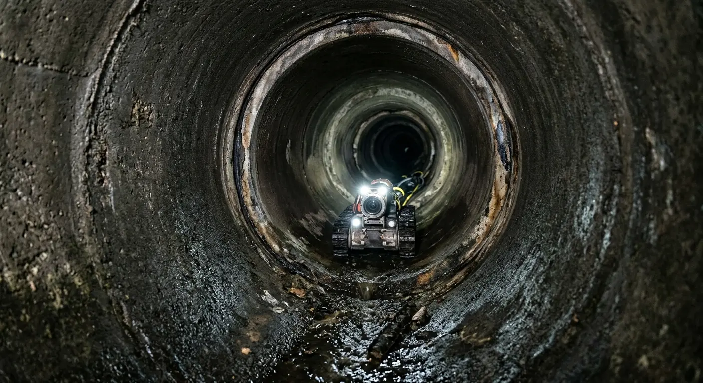 Robotic sewer camera inspecting pipe interior for Sewer Line Cleaning in East Nottingham